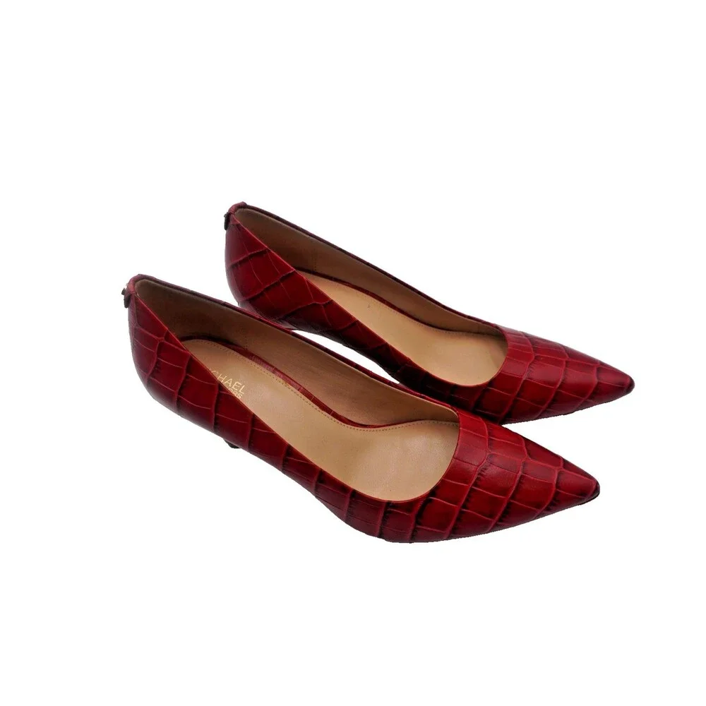 Michael Kors Burgundy Croc Embossed Pointed Toe Office Heel Pumps Size 9.5M